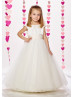 Pearl Embellished Satin Tulle Floor Length Wedding Flower Girl Dress